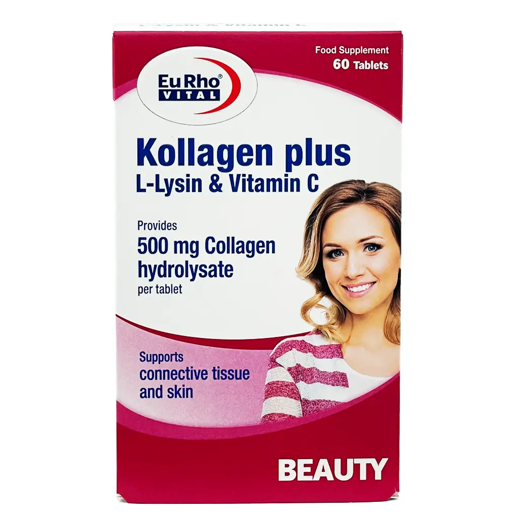 قرص کلاژن پلاس(کلاژن+لیزین+C) یوروویتال - 60 عددی
