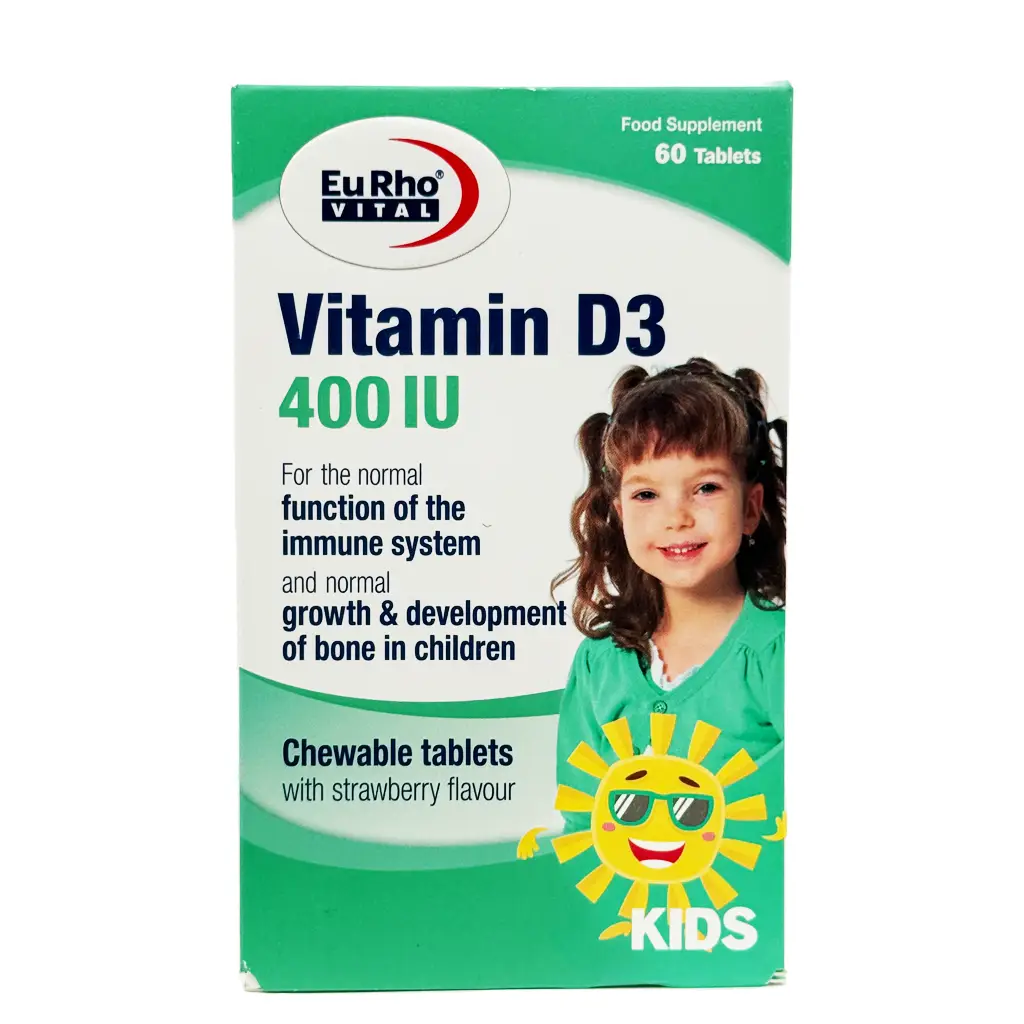قرص جویدنی ویتامین D3 یوروویتال 400 میلی گرم - 60 عددی