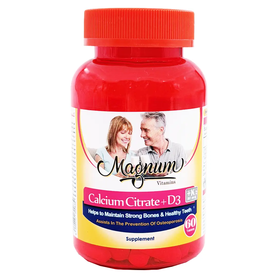 قرص کلسیم سیترات + ویتامین د3  + کا2 مگنوم ویتامینز - 60 عددی