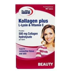 قرص کلاژن پلاس(کلاژن+لیزین+C) یوروویتال - 60 عددی