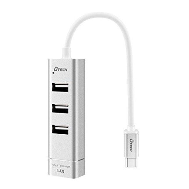 هاب 3 پورت Type-c به USB2وLAN دیتک مدل Dtech DT-T0024 TYPE-C TO USB2.0 HUB with 10/100Mbps Ethernet