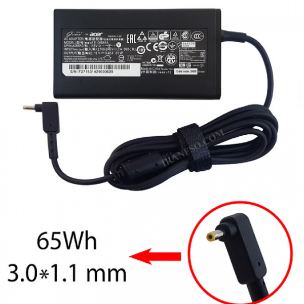 آداپتور لپ تاپ ایسر 19V 3.42A Gimo Plus سرریز 3mmx1.1mm