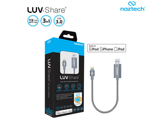 Naztech Lightning cable 16gig LUV-Share USB 3.0 15cm