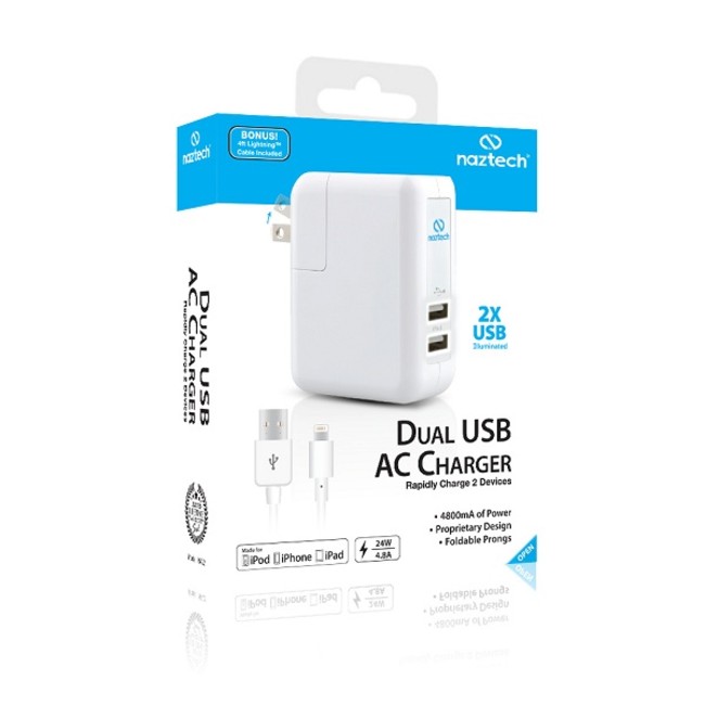 Naztech N422 Dual USB AC Charger lightning