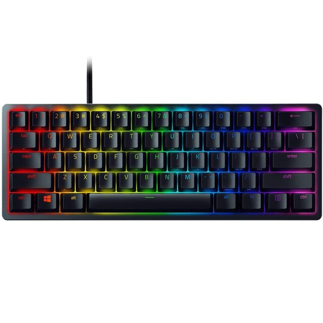 کیبورد بازی ریزر با سوئیچ اپتیکال خطی قرمز مدل Razer Huntsman Mini