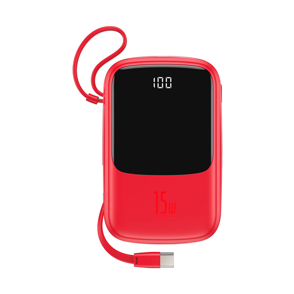 پاور بانک باسئوس Baseus Q pow Digital Display 3A Power Bank 10000mAh (With Type-C Cable)Red