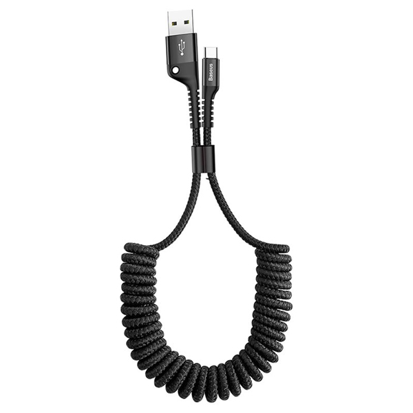 کابل USB به TYPE_C نشکن  باسئوس    Baseus Fish-eye Spring Data Cable USB For Type-C 2A 1M Black