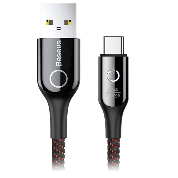 کابل USB به TYPE_C باسئوس فست شارژ  Baseus C-shaped Light Intelligent power-off Cable USB For Type-C 3A 1M Black