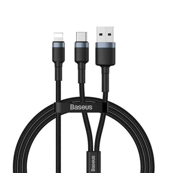 کابل USB و type_c به لایتنینگ باسئوس  Baseus cafule USB+Type-C 2-in-1 PD Cable 1.2m Gray+Black