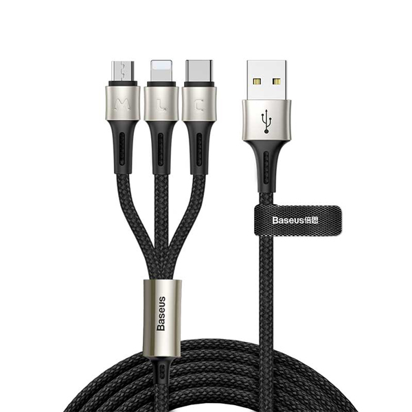 کابل شارژ 3 سر میکرو , لایتنینگ و تایپ سی باسئوس Baseus caring touch selection 1-in-3 USB cable Black