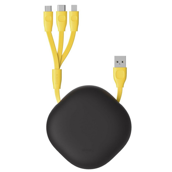 کابل شارژ 3 سر میکرو , لایتنینگ و تایپ سی باسئوس Baseus Let''s go Little Reunion One-Way Stretchable 3-in-1 Data Cable USB For M+L+T 3A 0.85m Gray+Yellow