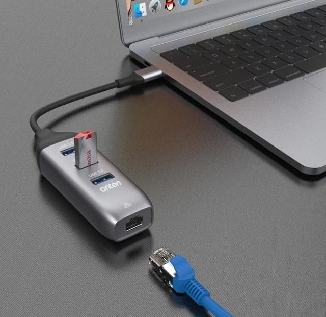 هاب USB-C اونتن مدلUSB-c to GR45 (Gigabit network) + 3 ports USB3.0 adapter OTN-95118R