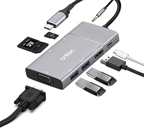 مبدل  TYPE-C به VGA + HDMI + Card Reader SD / TF + داک چند منظوره صوتی + PD اونتن مدل OTN-95113