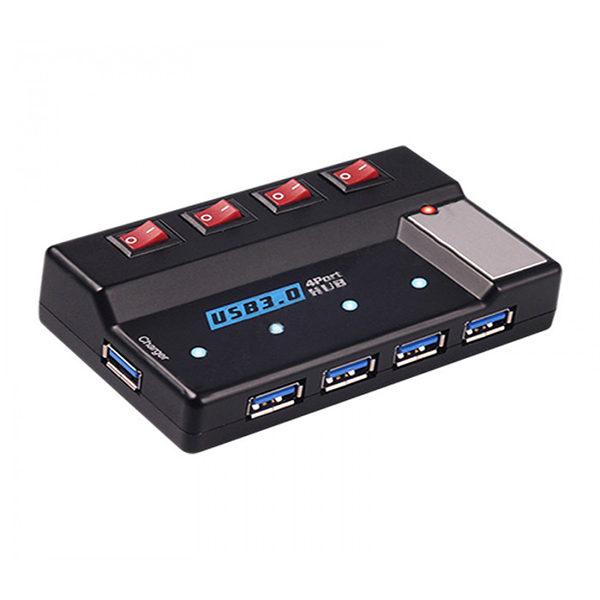 هاب 4 پورت USB3.0 سوئیچ دار همراه پورت شارژ و آداپتور فرانت مدل Faranet USB 3.1 4port HUB FN-U3H350S