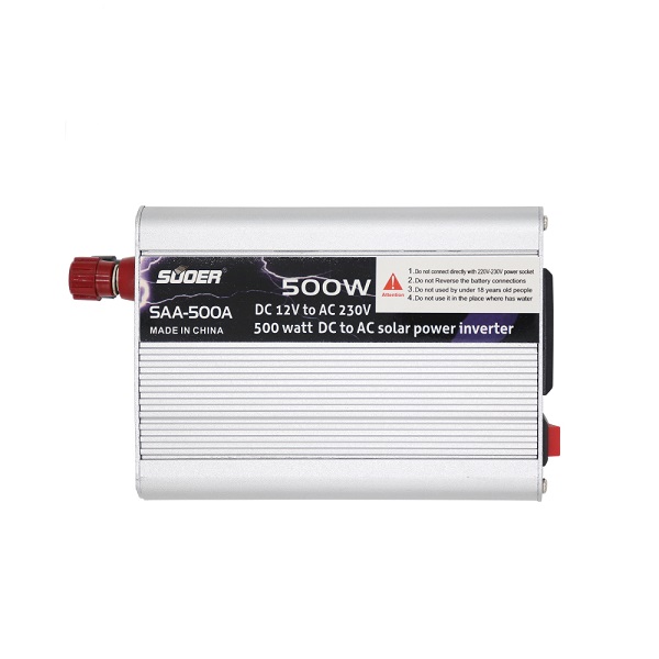 مبدل برق خودرو 500 وات 12 ولت Suoer مدل Suoer solar power inverter 500 watt DC 12V to AC 230V SUOER SAA-500A
