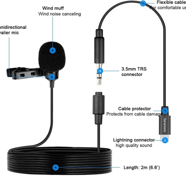 میکروفون یقه ای لایتنینگ سارامونیک مدل Saramonic iOS Lavalier Microphone LavMicro U1A