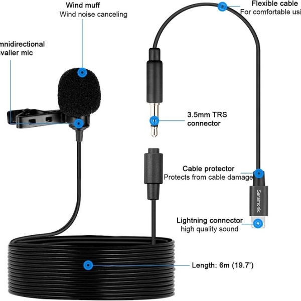 میکروفون یقه ای لایتنینگ سارامونیک مدل Saramonic iOS Lavalier Microphone LavMicro U1B