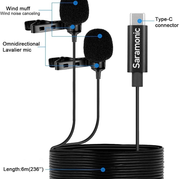 میکروفون یقه ای موبایل سارامونیک مدل Saramonic USB-C Lavalier Microphone LavMicro U3C