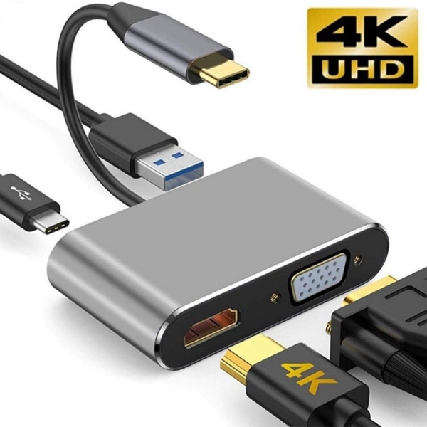 هاب 4 پورت تایپ سی مدل Type-C To HDMI / VGA / PD / USB  HT-C04-1