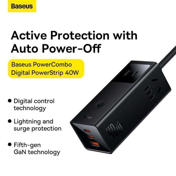 شارژر و چندراهی برق فست شارژ 40 وات بیسوس Baseus Extension Cord Power Strip PSLA010001