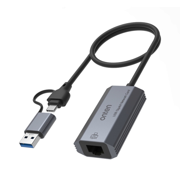 تبدیل USB 3.0/USB-C به Lan  اونتن مدل Onten USB 3.0 + USB-C to Gigabit Adapter UE101