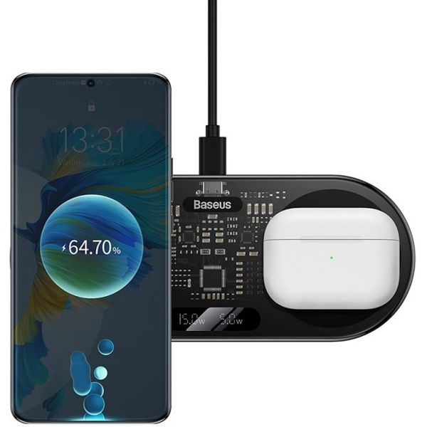 شارژر بی سیم باسئوس مدل Baseus Digital LED Display 2 in 1  20W WXSX010101