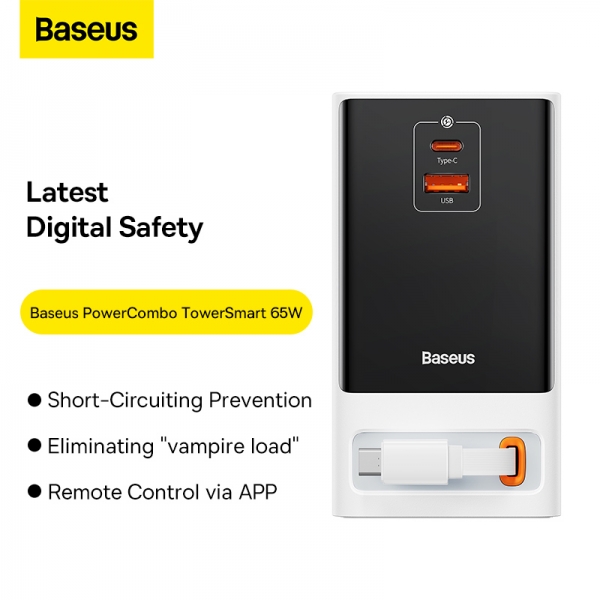 شارژر رومیزی بیسوس Baseus COMBO TOWER 2AC+1U+1C+RETRACTABLE-C 65W 1.5 PSLR000301