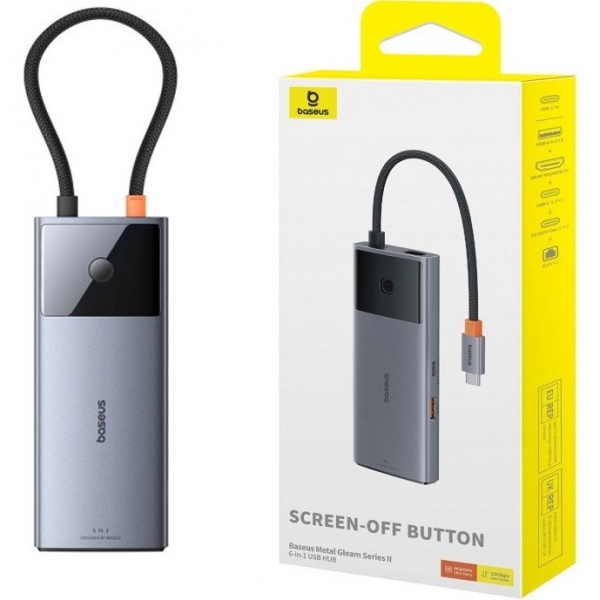 هاب بیسوس مدل Baseus Metal Gleam2 6-Port HUB C - A3.2*2+HDMI+C3.2+PD+RJ45 B00061802813-00