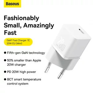 آداپتور شارژر دیواری باسئوس مدل Baseus GaN5 Fast Charger(mini) 1C 20W CCGN050102