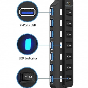 هاب 7 پورت USB3.0 همراه آداپتور فرانت مدل fn-u3h701s