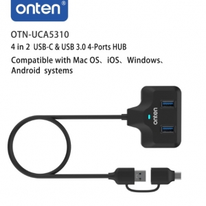 هاب اونتن مدلOTN-UCA5310  چهار پورت 4in-2 USB3.0 high-speed HUB USB-A/USB-C dual connector