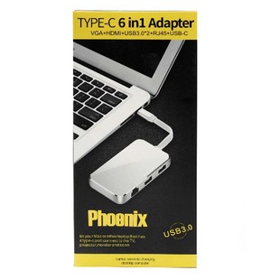 Phoenix Type-C Plug To VGA , HDMI , USB3.0 , LAN , Type-C Adapter 6 in 11