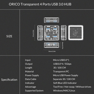 هاب USB 3.0 چهار پورت اوریکو مدل MH4U-U3