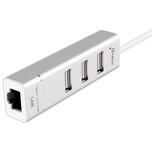 هاب 3 پورت Type-c به USB2وLAN دیتک مدل Dtech DT-T0024 TYPE-C TO USB2.0 HUB with 10-100Mbps Ethernet-2