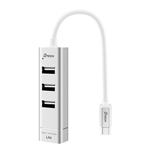 هاب 3 پورت Type-c به USB2وLAN دیتک مدل Dtech DT-T0024 TYPE-C TO USB2.0 HUB with 10/100Mbps Ethernet
