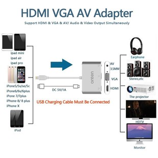 تبدیل لایتنینگ به HDMI / VGA/ AV اونتن مدل ONT-7585C