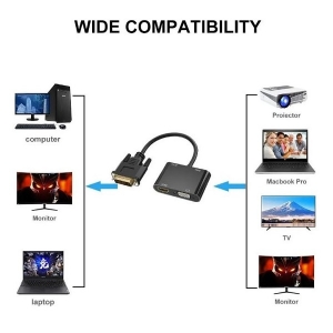 تبدیل DVI به HDMI و VGA با صدا (کالای نو با بستهبندی آسیبدیده)