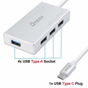 هاب Type-C به USB3 چهارپورت دیتک مدل DTECH DT-3308T