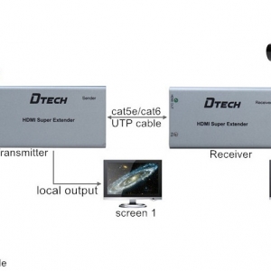 اکستندر HDMI با کابل CAT6 دیتک 50متر DTECH DT-7009C HDMI Extender Over Cat6 50m