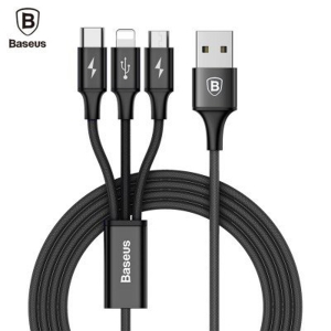 کابل شارژ 3 سر میکرو , لایتنینگ و تایپ سی باسئوس Baseus Rapid Series 3-in-1 Cable Micro+Lightning+Type-C 3A 1.2M Black