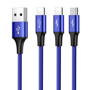 کابل شارژ 3 سر میکرو , لایتنینگ و تایپ سی باسئوس Baseus Rapid Series 3-in-1 Cable Micro+Lightning+Type-C 3A 1.2M Dark Blue