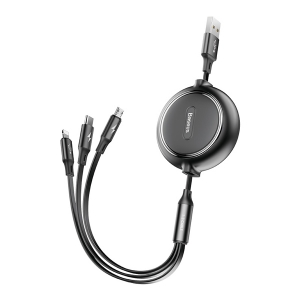 کابل شارژ 3 سر میکرو , لایتنینگ و تایپ سی باسئوس Baseus Golden Loop Three-in-One Elastic Data Cable USB for M+L+T 3.5A 1.2m Black