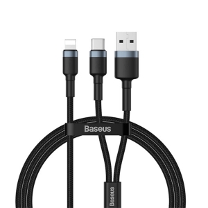 کابل USB و type_c به لایتنینگ باسئوس  Baseus cafule USB+Type-C 2-in-1 PD Cable 1.2m Gray+Black