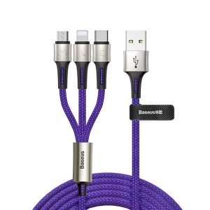 کابل شارژ 3 سر میکرو , لایتنینگ و تایپ سی باسئوس Baseus caring touch selection 1-in-3 USB cable Blue