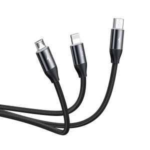 کابل شارژ 3 سر میکرو , لایتنینگ و تایپ سی باسئوس Baseus Car Co-sharing Cable USB For M+L+T 3.5A 1m Black
