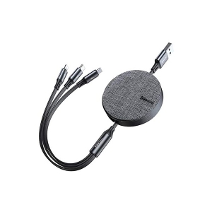 کابل شارژ 3 سر میکرو , لایتنینگ و تایپ سی باسئوس Baseus Fabric 3-in-1 Flexible Cable USB For M+L+T 3.5A 1.2m Dark Gray