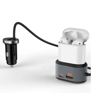 شارژر فندکی ماشین ایکس او مدل  Car Charger (PD+QC3.0+2.4A+ TWS Gen 1/2 Lightning Charging Port) Black+Grey XO-CC29