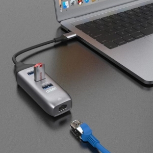 هاب USB-C اونتن مدلUSB-c to GR45 (Gigabit network) + 3 ports USB3.0 adapter OTN-95118R