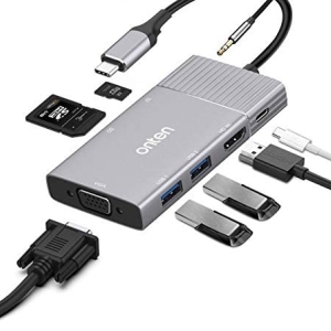 مبدل  TYPE-C به VGA + HDMI + Card Reader SD / TF + داک چند منظوره صوتی + PD اونتن مدل OTN-95113