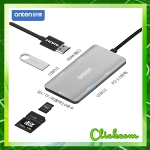 هاب 6 پورت TYPE-C اونتن مدل Type-c to 4K HDMI+USB 3.0 HUB+card reader+PD dock station OTN-9590B